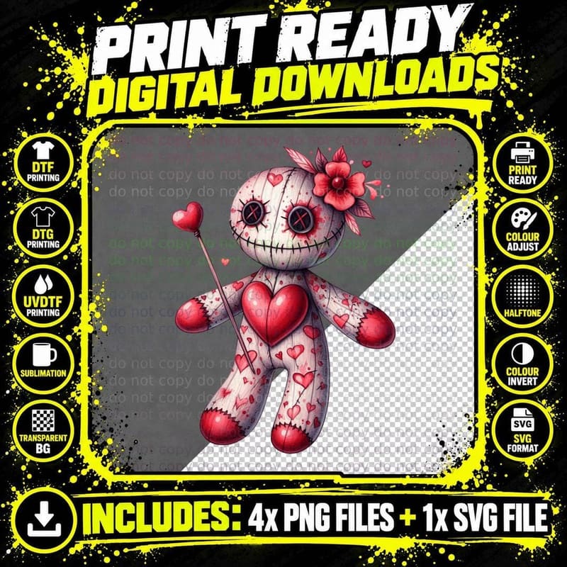 Voodoo Flower Doll with Dark Romantic T-Shirt Png SVG Digital Bundle