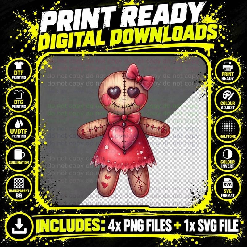 Voodoo Girl Doll Form Gothic Cute T-Shirt Png SVG Digital Bundle