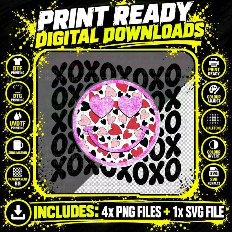 XOXO Circle Xoxoxo Hearts Pattern Repetitive Text T-Shirt Png SVG Digital Bundle