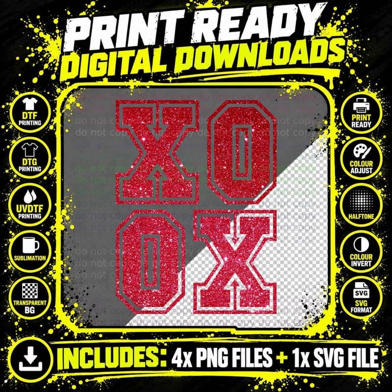 XOXO Glitter Red Sparkle Letters Rows T-Shirt Png SVG Digital Bundle
