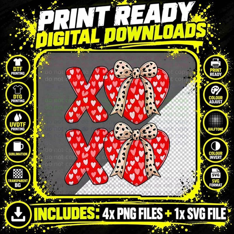 XOXO Hearts Bow Polka T-Shirt Png SVG Digital Bundle