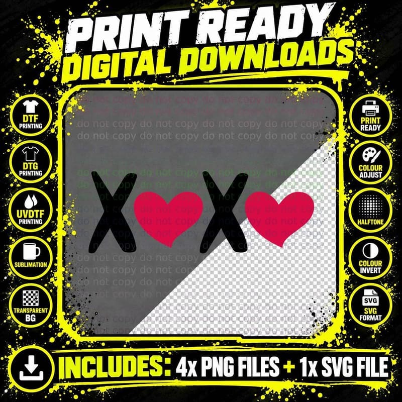 XOXO Hearts Minimalist Black Outline Simple Elegant Png SVG Digital Bundle