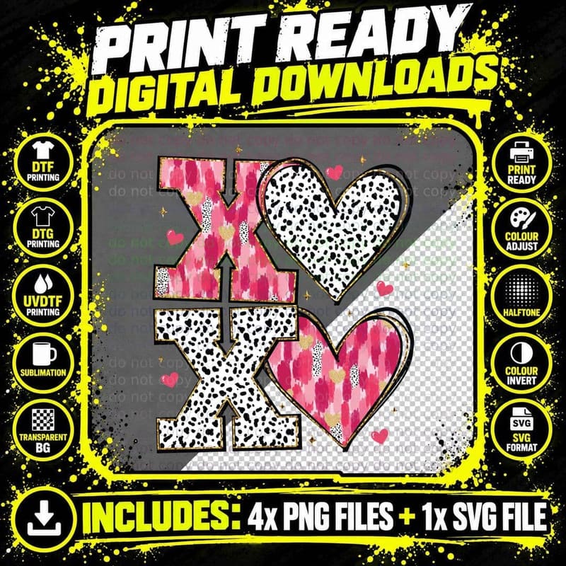 XOXO Hearts Pink Argyle Polka Dot Heart Sparkle Png SVG Digital Bundle