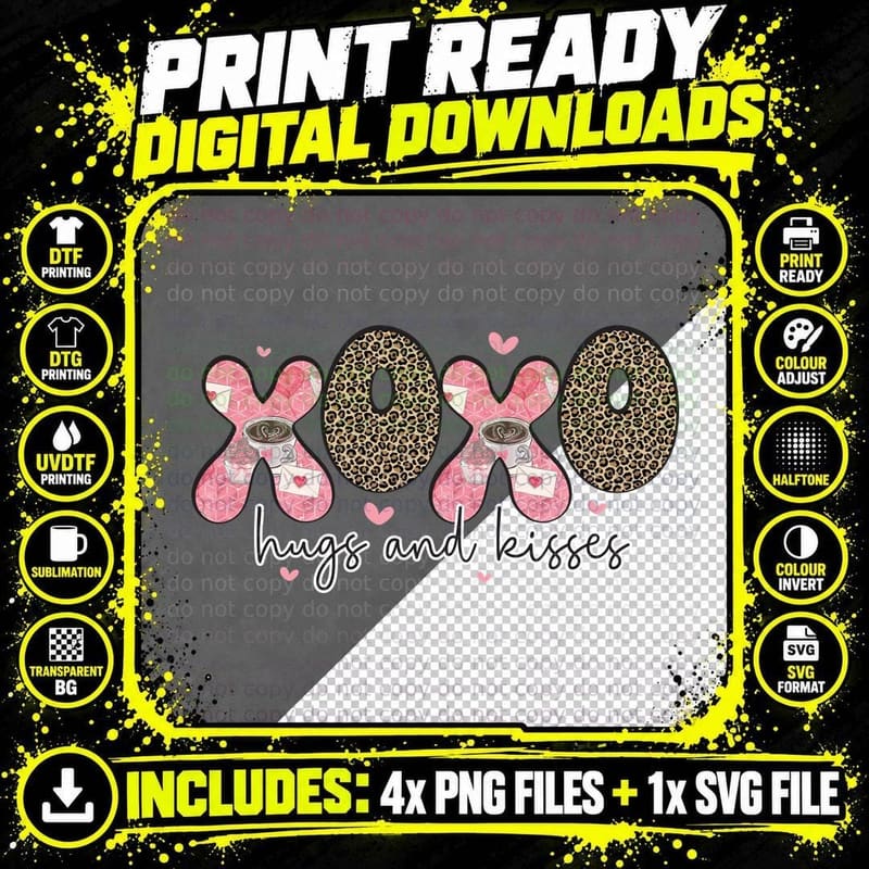XOXO Hugs and Kisses T-Shirt Png SVG Digital Bundle