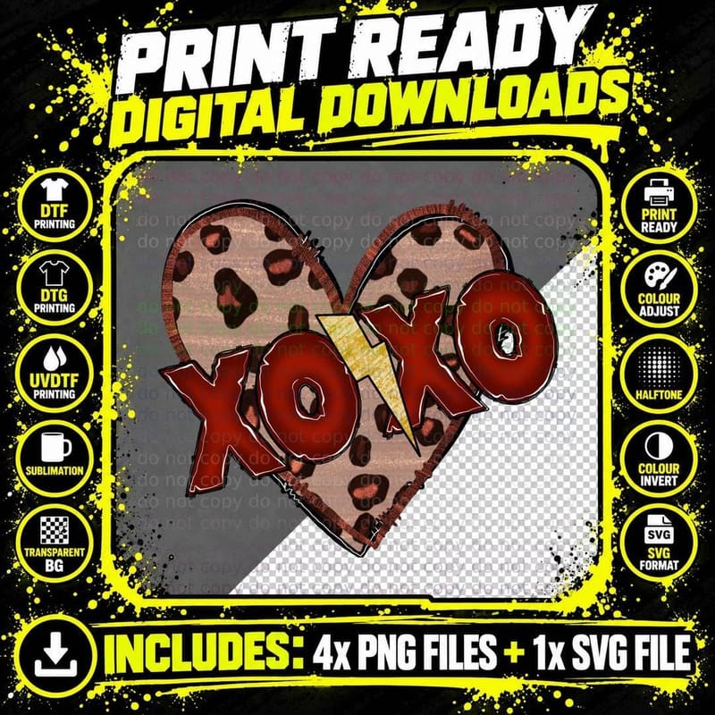 XOXO Leopard Heart Red Glitter Animal Print Sparkle Png SVG Digital Bundle