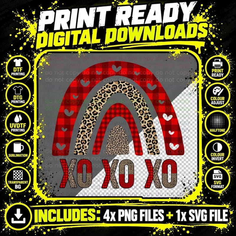 XOXO Rainbow Arcs Hearts Gold Glitter Striped T-Shirt Png SVG Digital Bundle