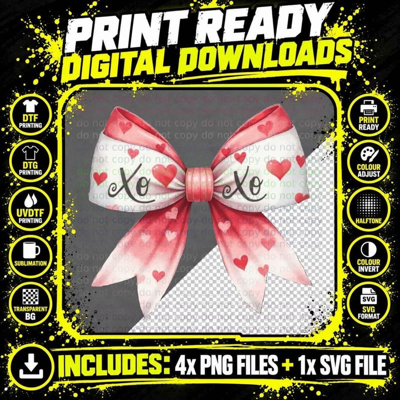 Xo Bow Red White Heart Kiss Theme T-Shirt Png SVG Digital Bundle