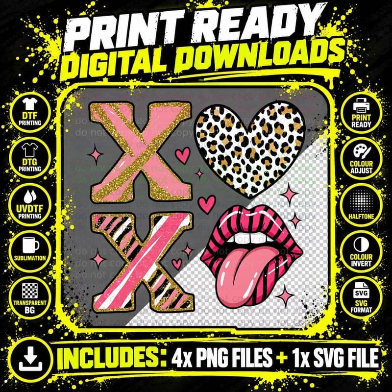 Xo Lips Heart Leopard T-Shirt Png SVG Digital Bundle