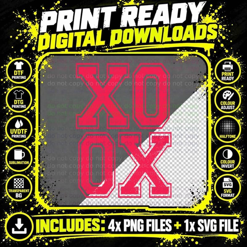 Xo Typography XOXO Retro Pink Outlined Letters Valentine Png SVG Digital Bundle