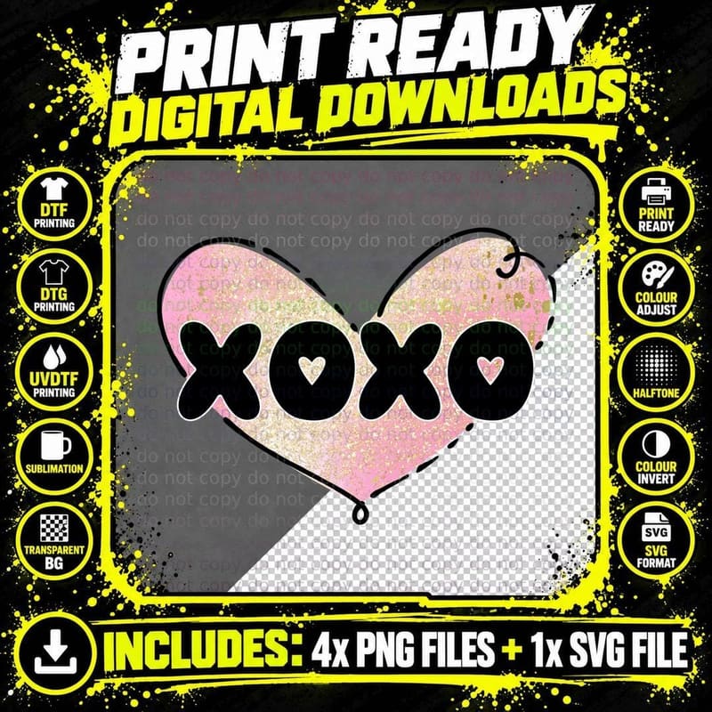 Xoxoxo Heart Shaped Pink Glitter X Marks Sparkle Png SVG Digital Bundle