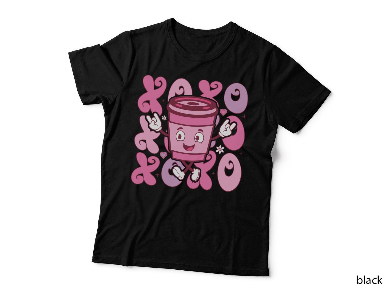 Xoxoxoxoxoxoxoxo Pink XOXO Coffee Cup Character Retro Valentine T-Shirt