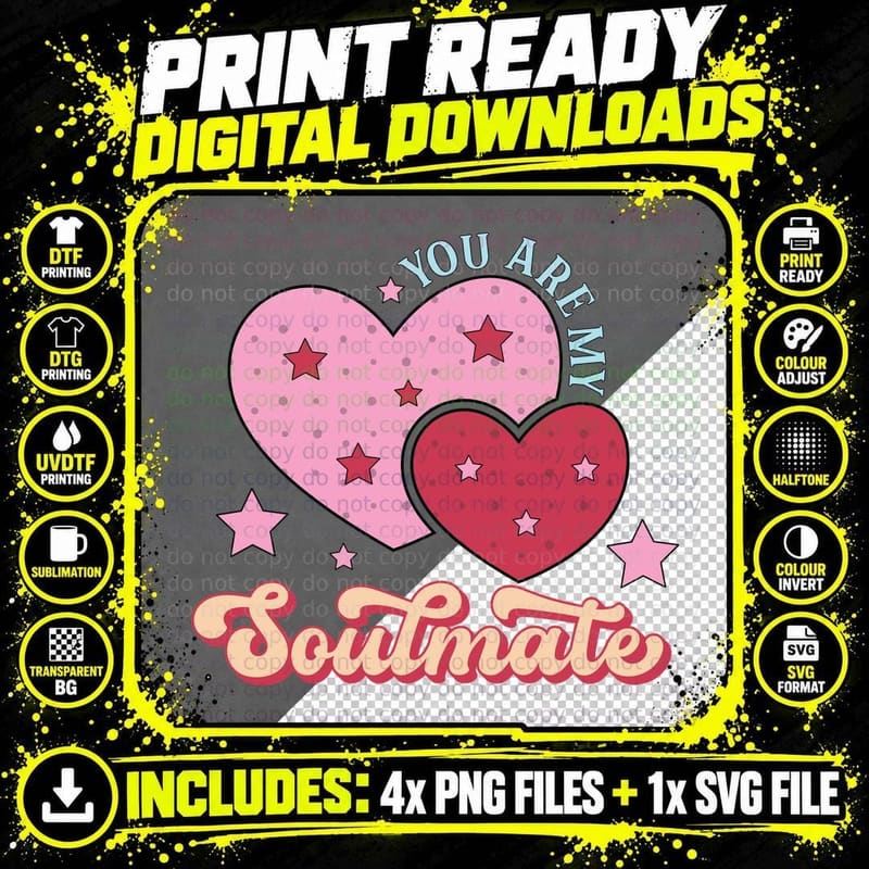 You Are My Soulmate Retro Stars Hearts Valentine T-Shirt Png SVG Digital Bundle