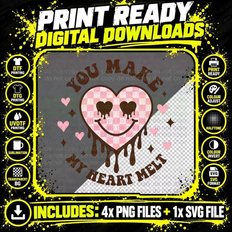 You Make My Heart Melt Dripping Pink Character Y2k Cute Png SVG Digital Bundle