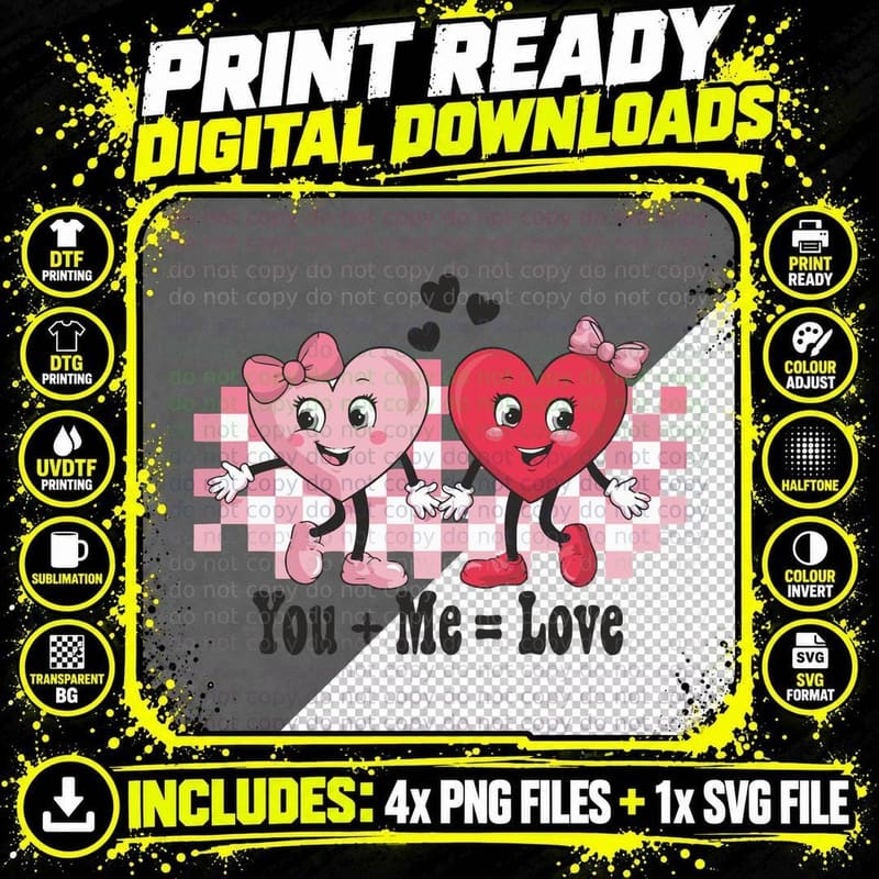 You Me Love Heart Couple Checkered T-Shirt Png SVG Digital Bundle