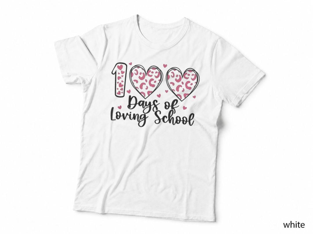 100 Days of Loving School Leopard Heart Teacher Valentine T-Shirt