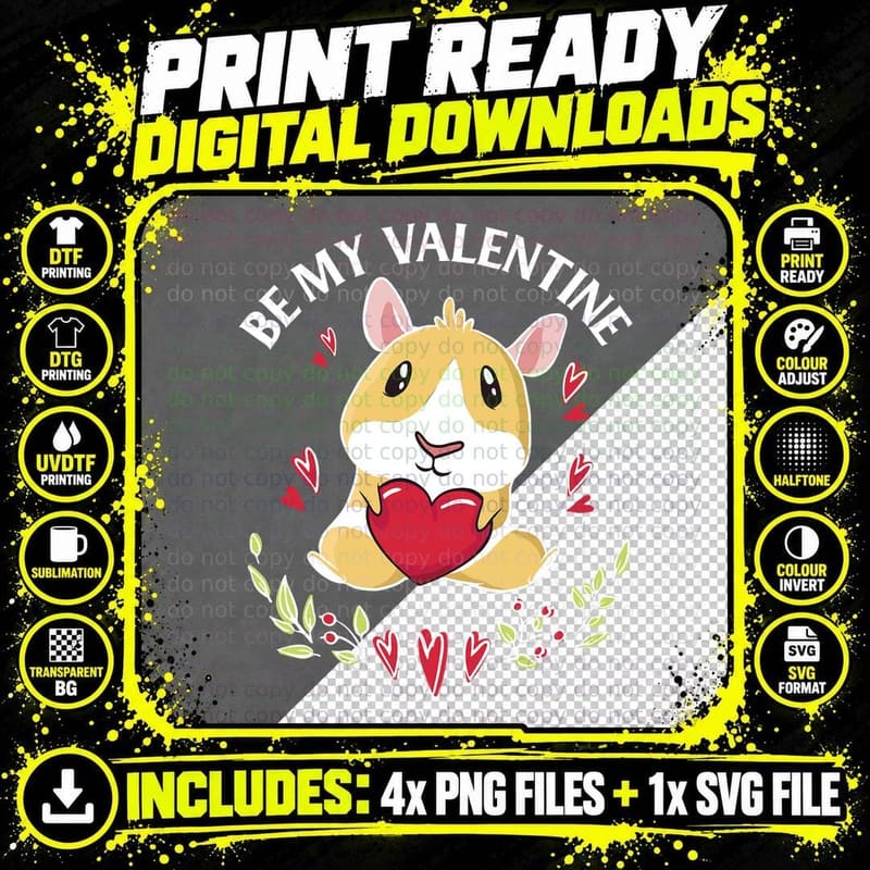 Adorable Guinea Pig Valentine's Day T-Shirt Png SVG Digital Bundle