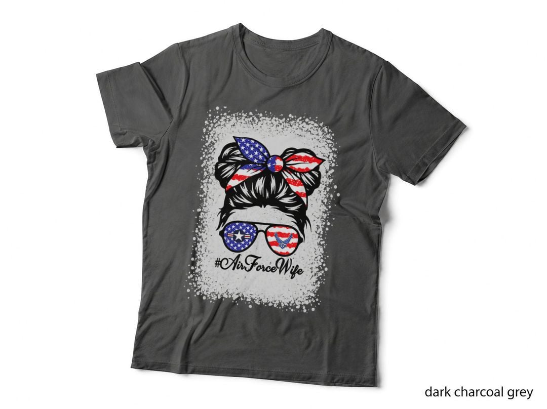 Air Force Wife Messy Bun Sunglasses Military Valentine Day T-Shirt