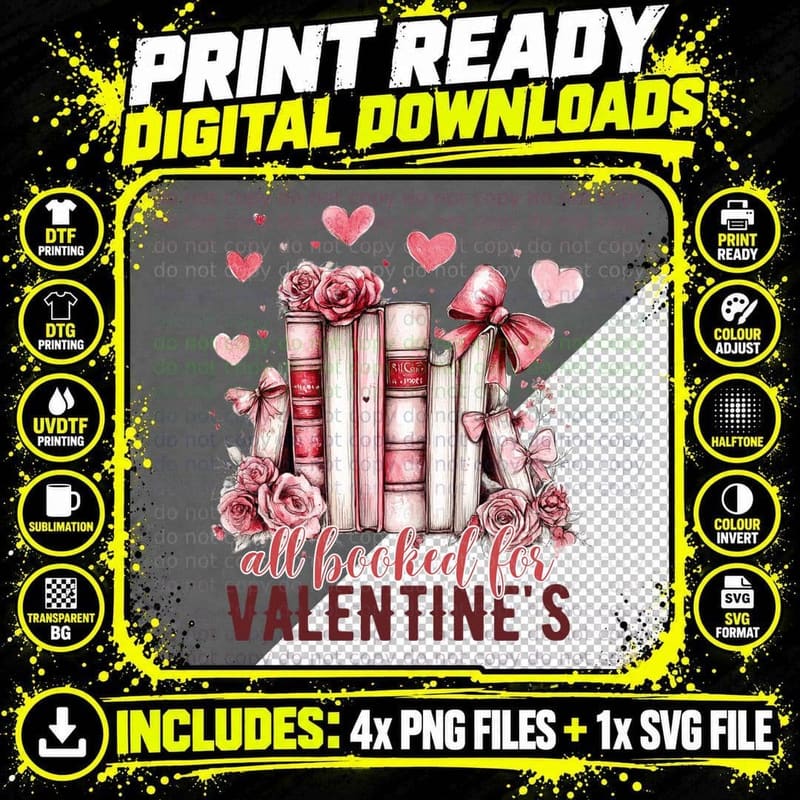 All Booked for Valentine's Books T-Shirt Png SVG Digital Bundle