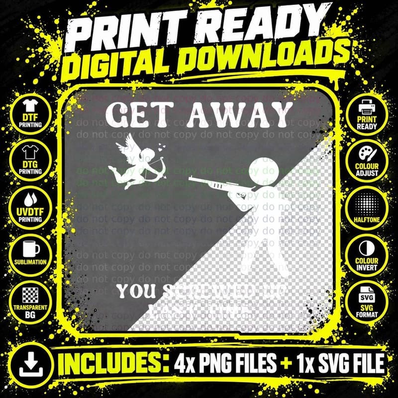 Anti Valentines Day Get Away Cupid - Man Aims Gun T-Shirt Png SVG Digital Bundle