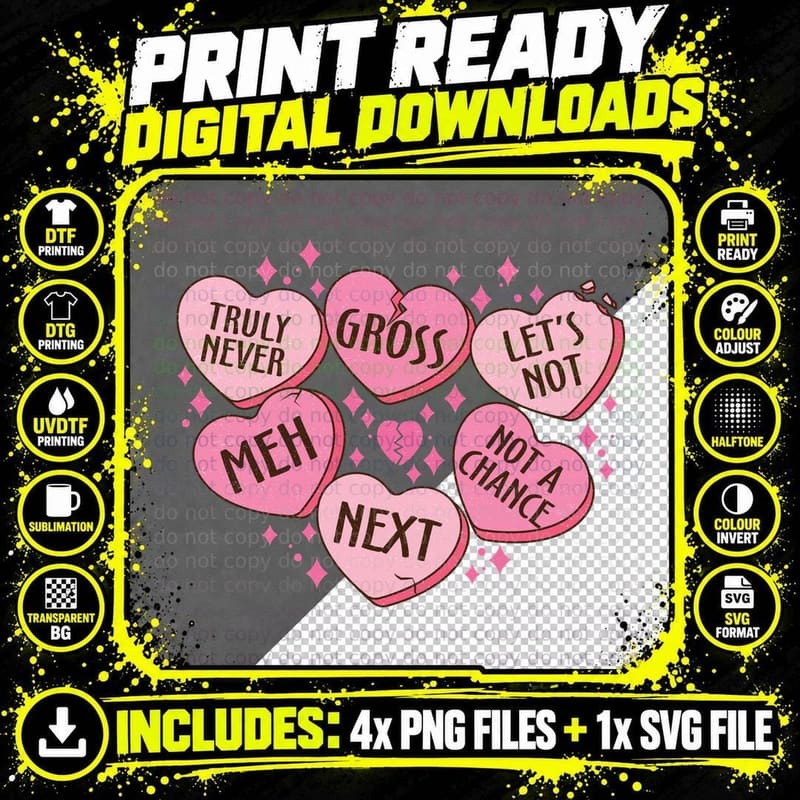 Anti-Valentine Conversation Hearts T-Shirt Png SVG Digital Bundle