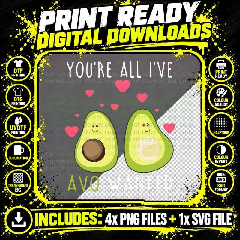 Avocado Love T-Shirt, Valentine's Day Print Png SVG Digital Bundle