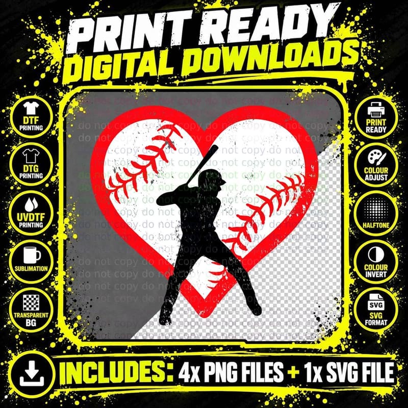 Baseball Heart Valentine's Day Gifts Teen Boys Kids Png SVG Digital Bundle