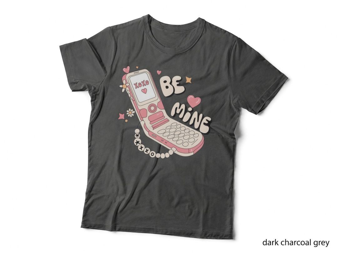 Be Mine 85 Mine Valentine T-Shirt, Flip Phone with Beads Love Tee