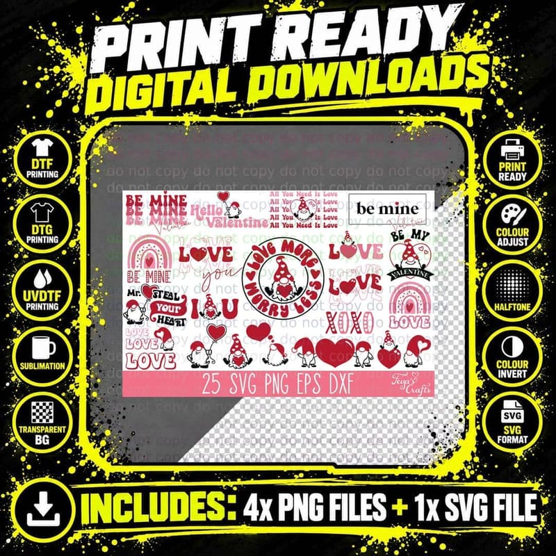 Be Mine Hello Valentine All You Need Is Love Mr. Steal Png SVG Digital Bundle