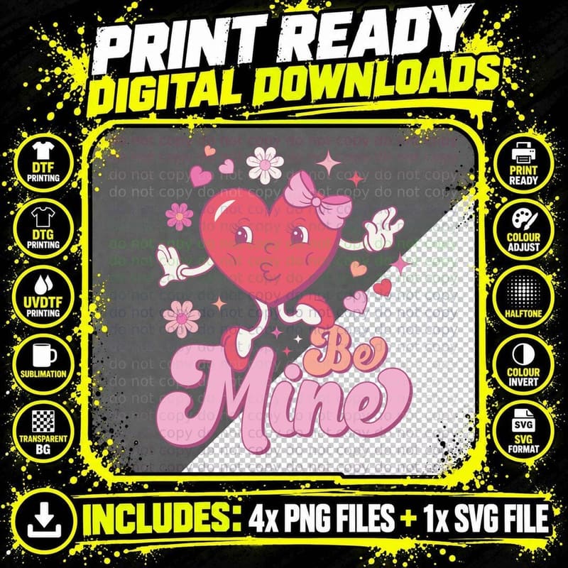 Be Mine Valentine T-Shirt, Animated Heart Mascot with Png SVG Digital Bundle