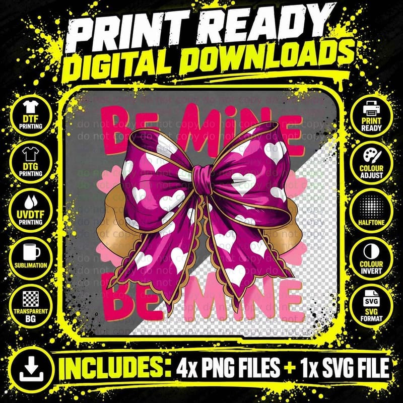Be Mine Valentine T-Shirt, Butterfly Bow Alternating Png SVG Digital Bundle