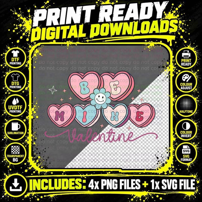 Be Mine Valentine T-Shirt, Double Hearts Flower Arcade Png SVG Digital Bundle