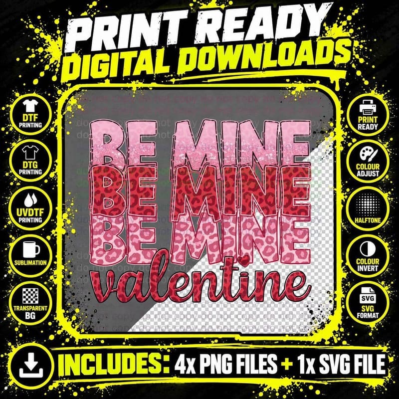 Be Mine Valentine T-Shirt, Striped Text Bold Repeating Png SVG Digital Bundle