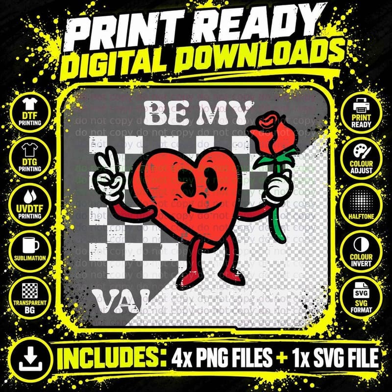 Be My Valentine Heart Retro Valentines Day Groovy Men Png SVG Digital Bundle