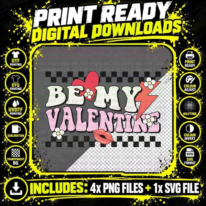 Be My Valentine T-Shirt, Checkered Heart and Lips Png SVG Digital Bundle