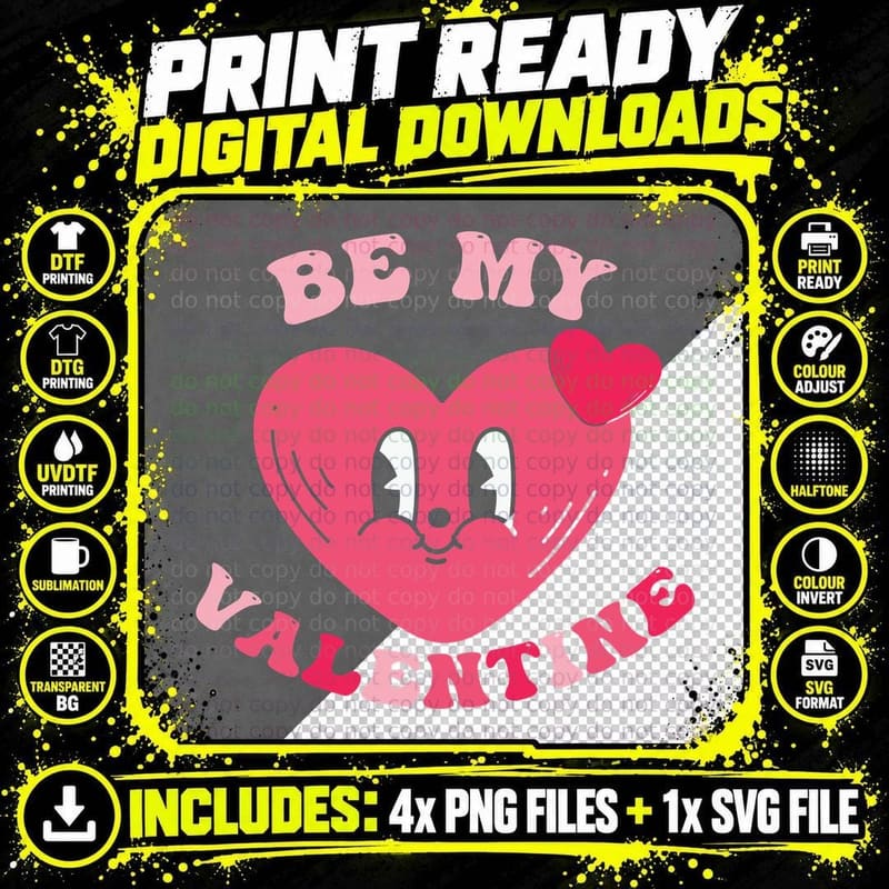 Be My Valentine T-Shirt, Pink Bubble Letters Love Tee Png SVG Digital Bundle