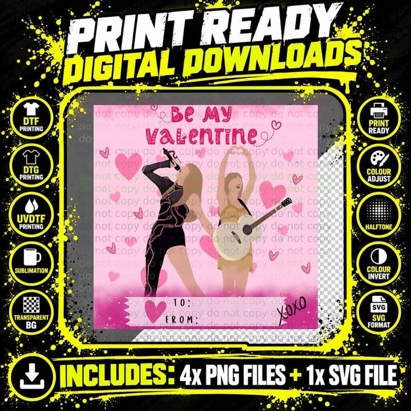 Be My Valentine Two Female Performers with Guitars Png SVG Digital Bundle