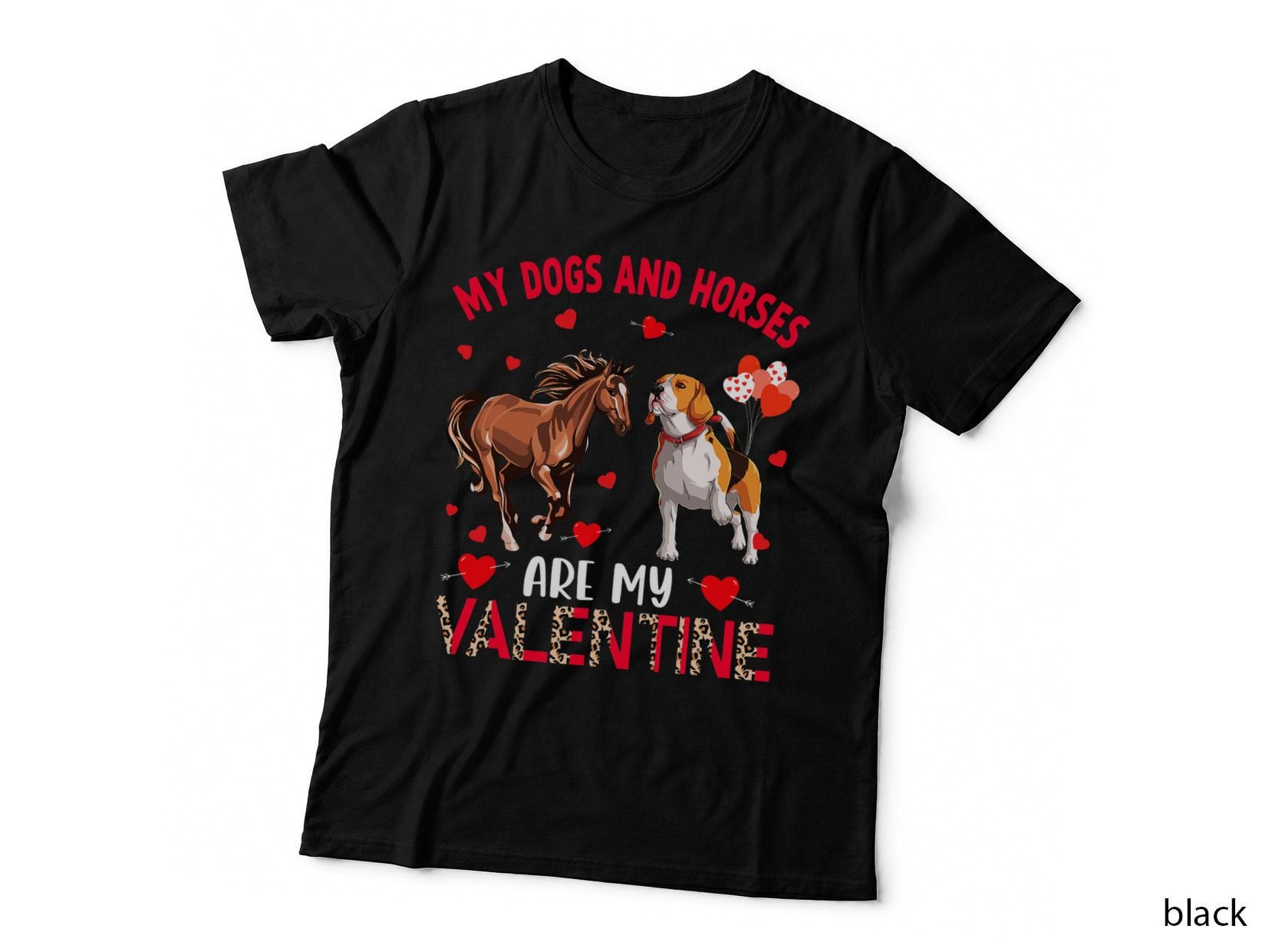 Beagle and Horse Valentine T-Shirt, Animal Love Print, Pet Lover Apparel