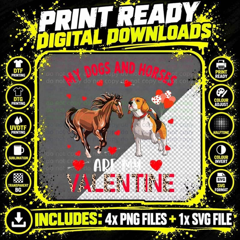Beagle and Horse Valentine T-Shirt, Animal Love Print Png SVG Digital Bundle