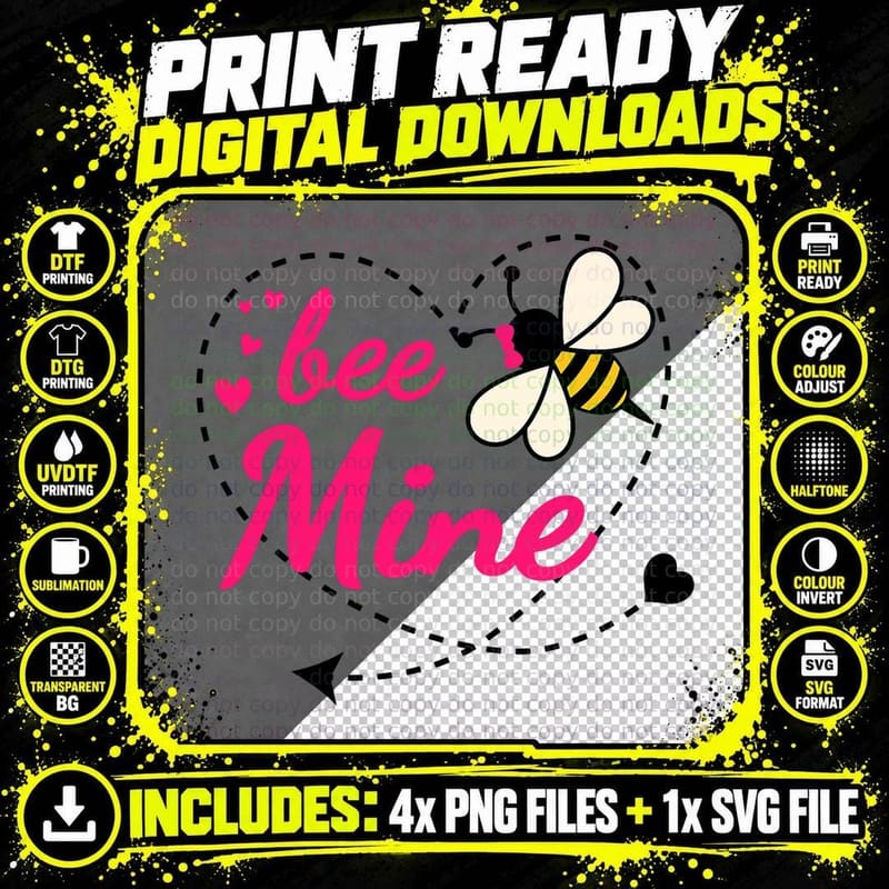 Bee Mine Pink Heart and Honey Bee Valentine T-Shirt Png SVG Digital Bundle