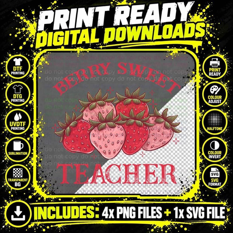 Berry Sweet Teacher Valentine T-Shirt Png SVG Digital Bundle