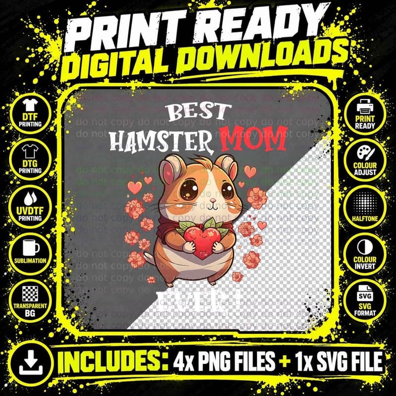 Best Hamster Mom Ever Cute Valentine's Day Girls Hamster Png SVG Digital Bundle