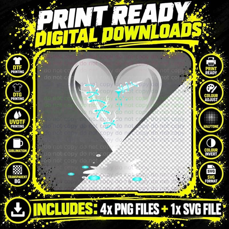 Black Bleeding Cut Open Broken Healing Heart Goth Png SVG Digital Bundle