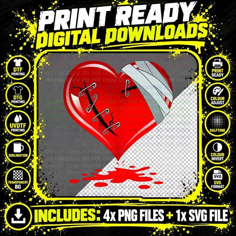 Black Broken Heart Shirt Men Women Pastel Goth Valentine Png SVG Digital Bundle