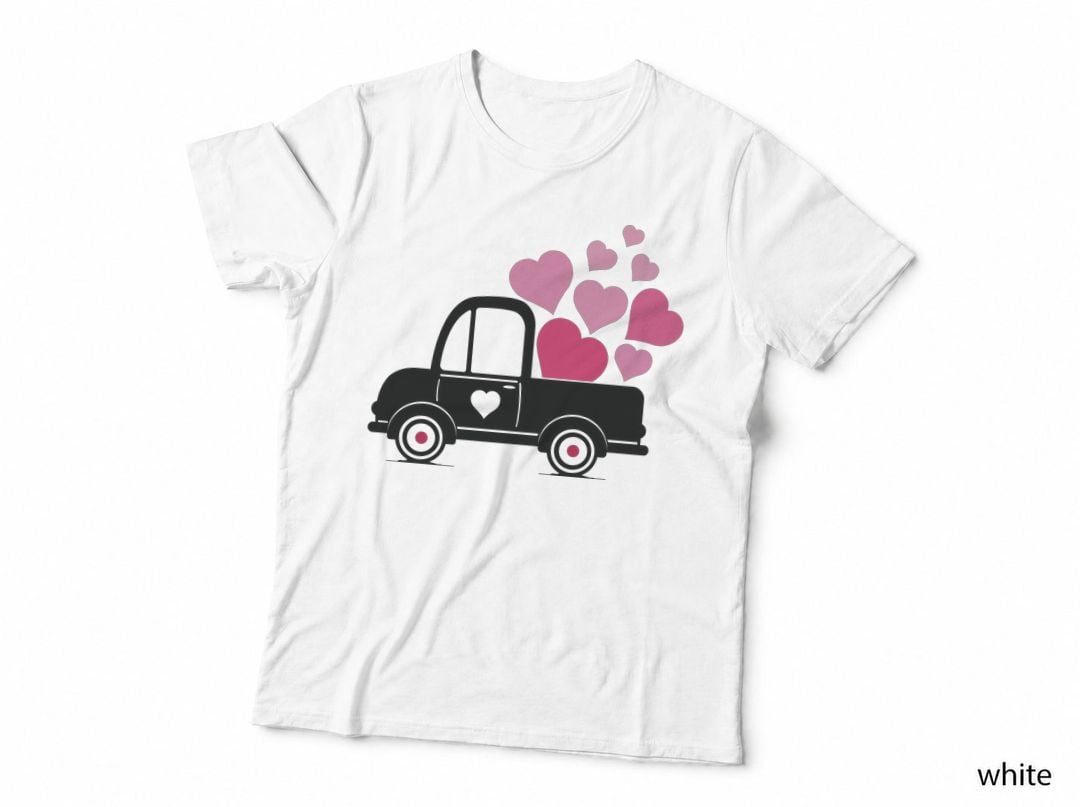 Black Car Full of Hearts Valentine T-Shirt, Cute Love Graphic Tee
