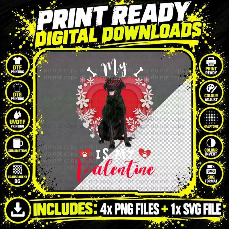 Black Lab Labrador Is My Valentine Pajama Dog Valentine Png SVG Digital Bundle