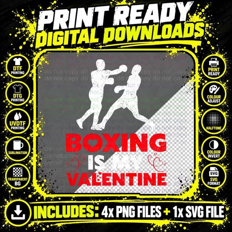 Boxing Is My Valentine Funny Boxing Valentine's Day Png SVG Digital Bundle