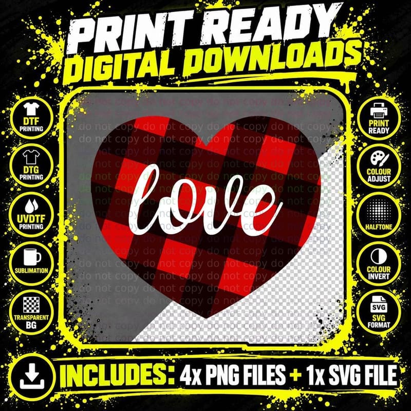 Buffalo Plaid Heart Valentine's Hoodie - Men Women Png SVG Digital Bundle