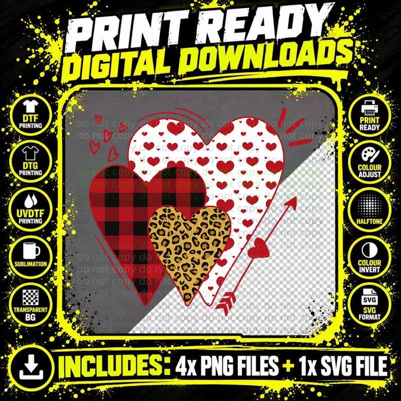 Buffalo Red Black Plaid and Leopard Hearts Valentine Day Png SVG Digital Bundle