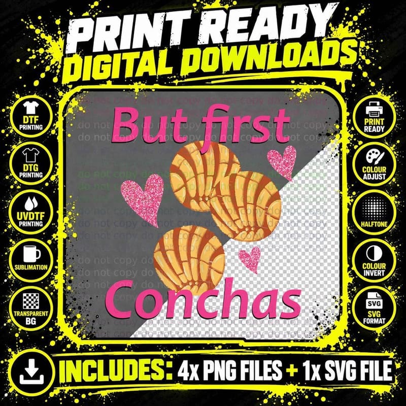 But First Conchas Orange and Yellow Pastries Pink Png SVG Digital Bundle