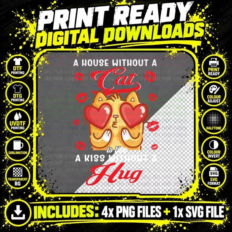 Cat Heart Eyes T-Shirt, Valentine's Day Love Png SVG Digital Bundle